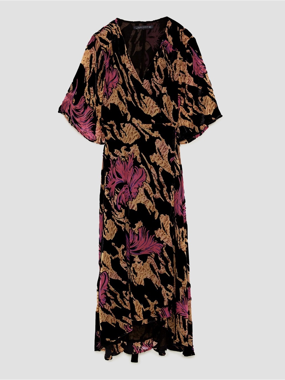 ZARA Devore Velvet Burnout Wrap Midi Floral Dress - Small